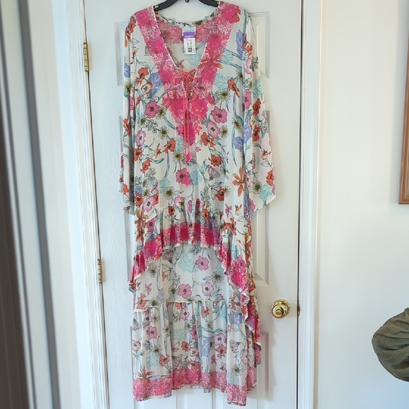TAJ by Sabrina Crippa Dresses & Skirts - Taj By Sabrina Crippa Silk Floral Asymmetrical Embroidered Dress.
